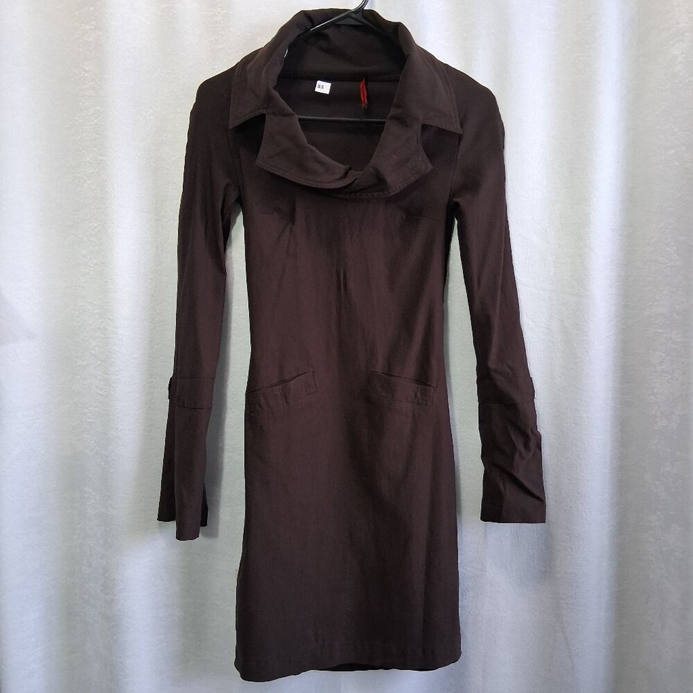 31 PUSCH Black Long Sleeve Collared Bodycon Mini Dress with Front Pockets Small